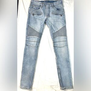 MNML Jeans Mens 30 Light Blue Moto Biker Jeans